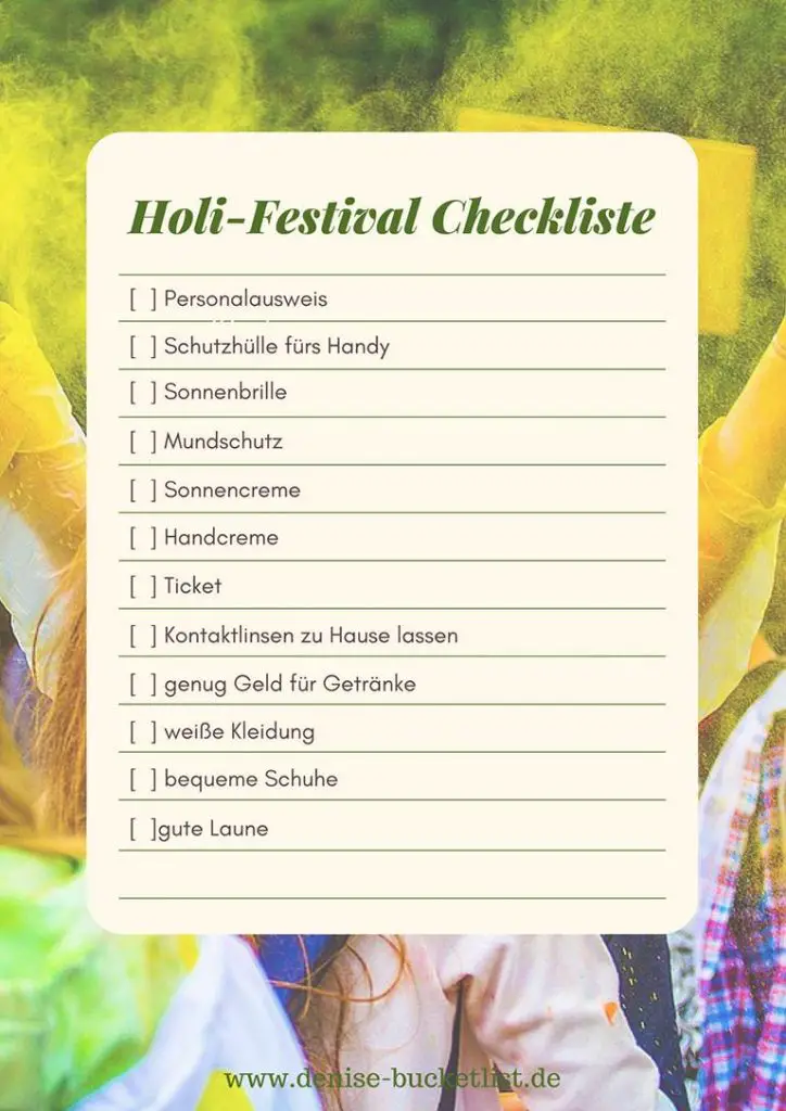 Holi-Festival Checkliste