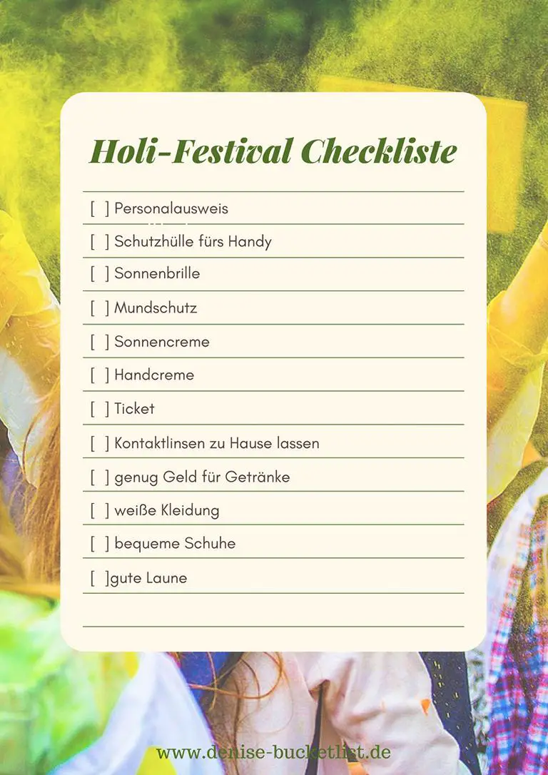 Holi Festival Checkliste